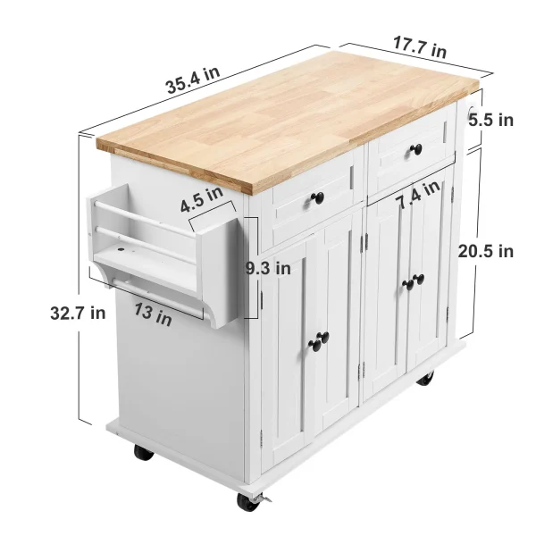 VEVOR 2-Door 1/2 3-Drawer White Mobile Kitchen Island