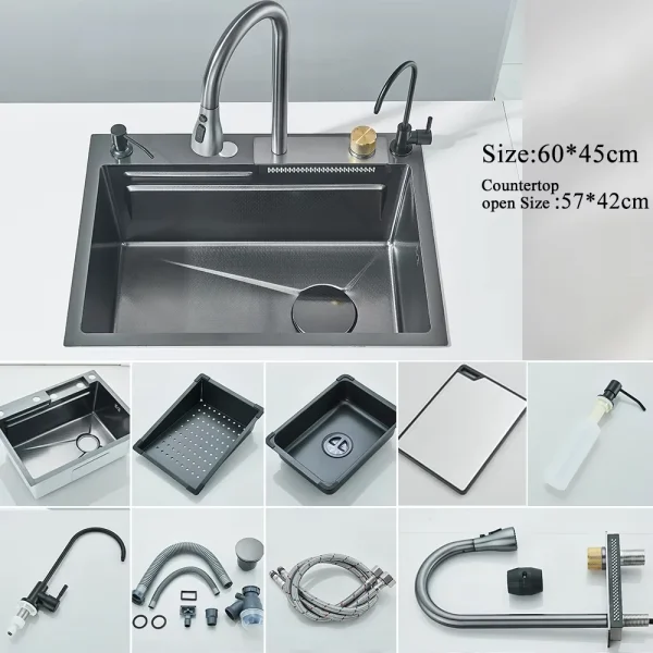 304 Stainless Steel Waterfall Kitchen Sink Large