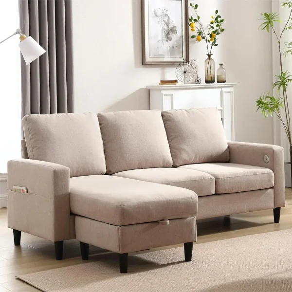 Convertible Sectional Linen Sofa for Living Room