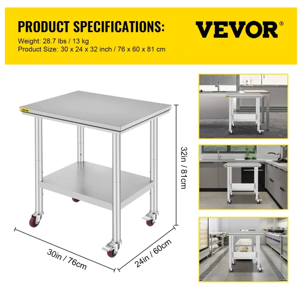 VEVOR Stainless Steel Kitchen Worktable shelves